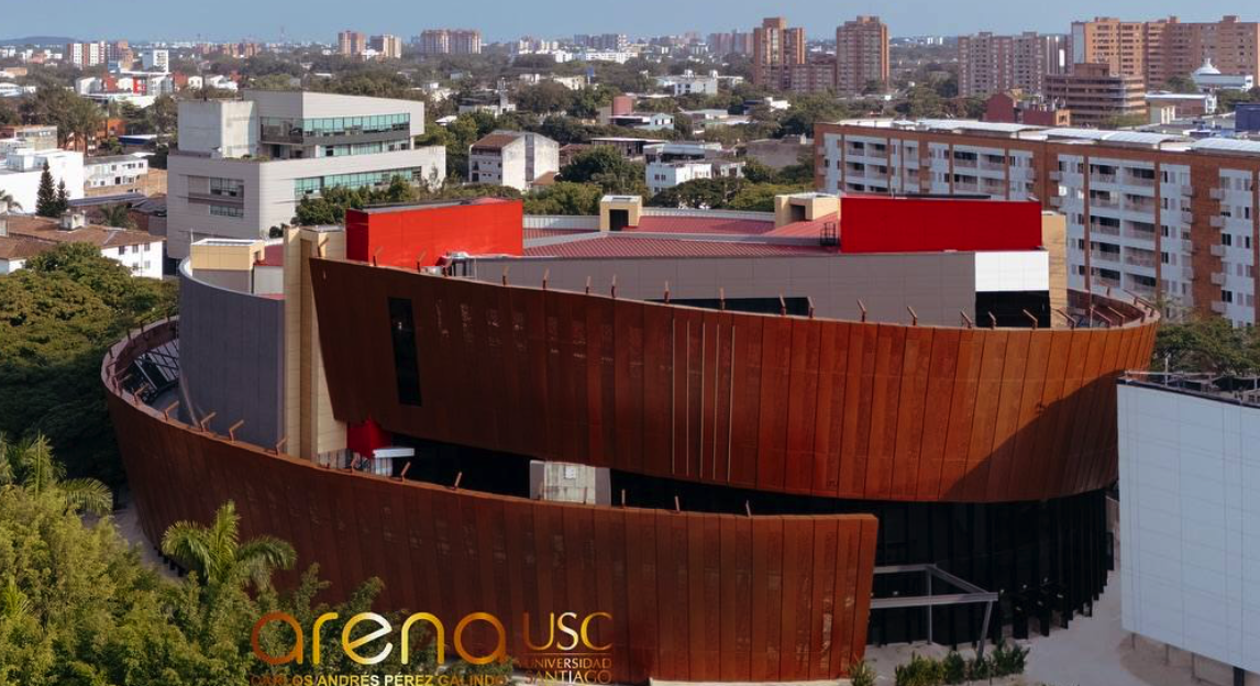 Vista aérea del Arena USC, escenario de la Universidad Santiago de Cali donde se realizará la posesión presidencial.